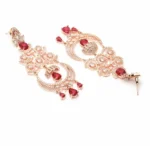 Rose Gold Plated & Red American Diamond Studded Crystal Brass Drops & Danglers - Image 5