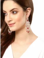 Rose Gold Plated & Red American Diamond Studded Crystal Brass Drops & Danglers - Image 3