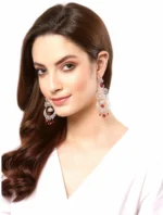 Rose Gold Plated & Red American Diamond Studded Crystal Brass Drops & Danglers - Image 2