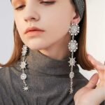 Snowflake Starburst Rhinestones Dangle Drop Earrings Long Tassel Earrings Bling Glitter Stud Earrings
