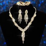 Wedding Jewelry Sets Rhinestone Necklace Silver Bridal Prom Jewelry Set for Women and Brides - Image 2