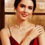 Wedding Jewelry Sets Rhinestone Necklace Silver Bridal Prom Jewelry Set for Women and Brides