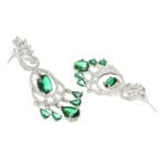Rhodium-Plated American Diamond Studded Oval & Leaf Shaped Drop Earrings For Girls and Women - Image 2