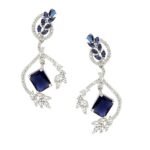 Rhodium-Plated American Diamond Studded Square & Leaf Shaped Drop Earrings For Girsl and Women - Image 2