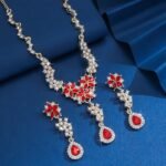 Rhinestone Flower Jewelry Set Teardrop Crystal Pendant Necklace Earrings Floral Statement Wedding Brides Accessories Bridal Women Art Deco Jewelry - Image 2