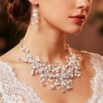 Silver Prom Jewelry Sets Pearl Rhinestone Wedding Necklace and Earrings Set for Women Formal