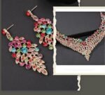 Rhinestone Necklace Earrings Set, V-Shape Design, Lightweight Kundan Jewelry for Weddings & Parties, Bridal jewellery set for wedding, jwell necklace set for women - Image 2