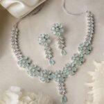 Rhodium-Plated Silver Toned Star Shaped American Diamond Studded Necklace Earrings Jewellery Set for Girls and Women - Image 2